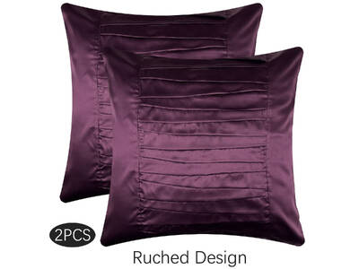 Plum Purple Ruched European Pillowcases 65x65cm (Twin Pack)