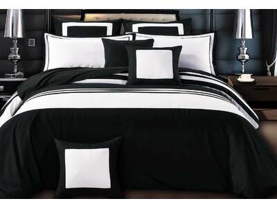 Luxton Rossier Striped Black White Quilt Cover Set
