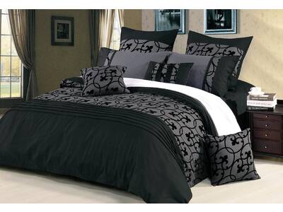 Luxton Quilt Cover Set for Lyde Charcoal Gray and Black Design