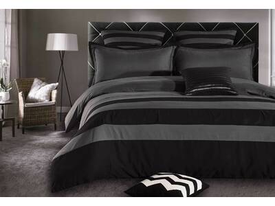 Iena Black Grey Striped Quilt Cover Set / Doona Cover Set