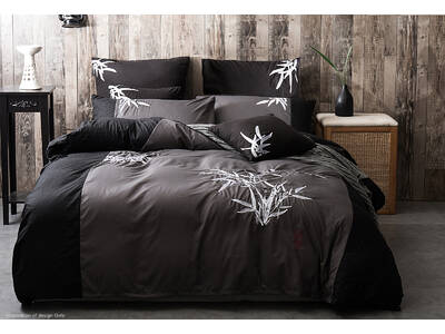 Bamboo Embroidery Black Grey Quilt Cover Set by Luxton Oriental