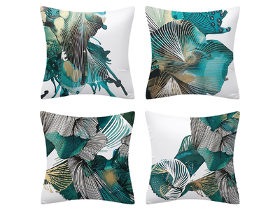 Set of 4 Turquoise Bronze Modern Abstract Floral Cushion Covers for Home Decoration