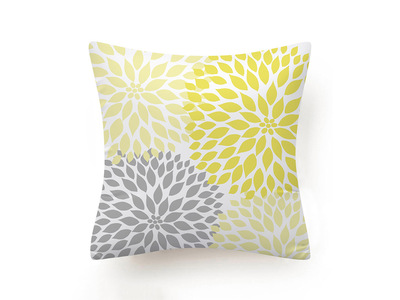 Yellow Grey Floral Cushion Cover 45x45cm