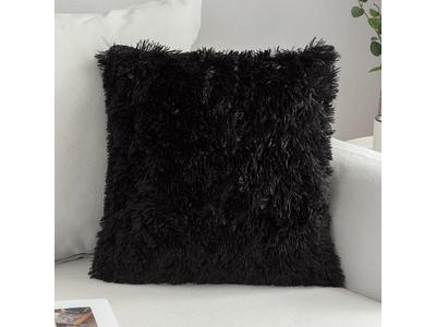 Long Pile Faux Fur Cushion Cover - Black