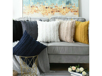  Cotton Linen Tassel Fringe Cushion Cover (45x45cm, multiple colors)