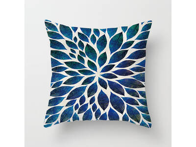 Teal Green Blue Square Cushion Cover - Flower