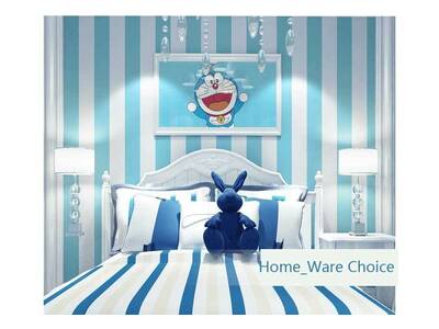 Nursery Baby Boys Room wall decoration - Blue Striped Wallpaper
