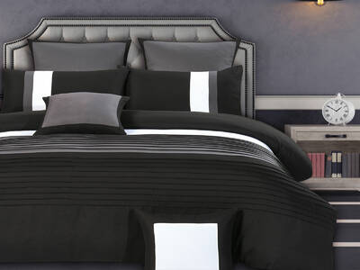 Aleah Quilt Cover Set pintuck in Black and Grey 