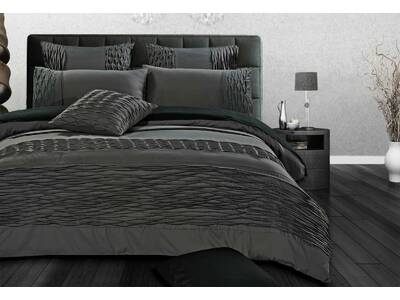 Cecilio Quilt Cover Set / Stone Grey Pintucking Duvet Quilt Cover Set