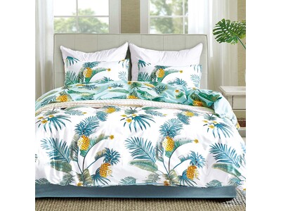 Tropical Pineapple White Quilt Cover Set