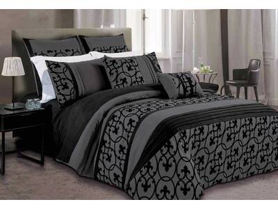 Dursley Grey and Black Quilt Cover Set - Super King / Queen / King / Double Size